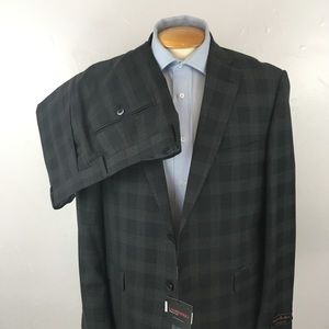 Laurentino 44s mens suit gray checks 2 piece 100% wool 2 button nwt italy ea0158